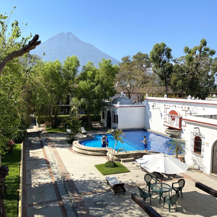 Villa Colonial Antigua Courtyard Fountain Volcano View